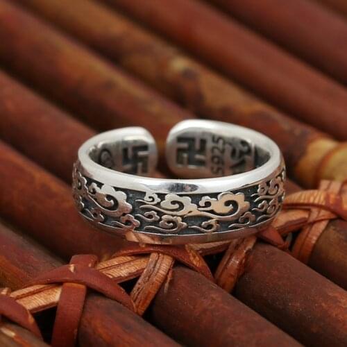 S925 Sterling Silver Ring retro Thai silver jewelry exquisite simplicity lady ring opening paragraph auspicious clouds