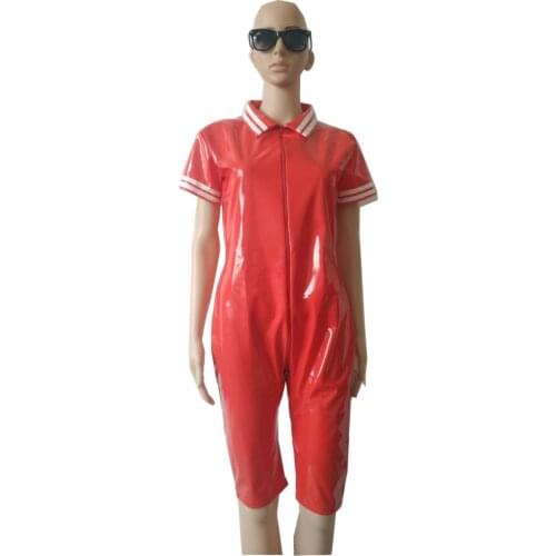 Women mens Sexy Bodysuit Underwear Wetlook pvc faux Leather double Front Zipper Jockstraps Boxer Shorts Leotard Clubwear