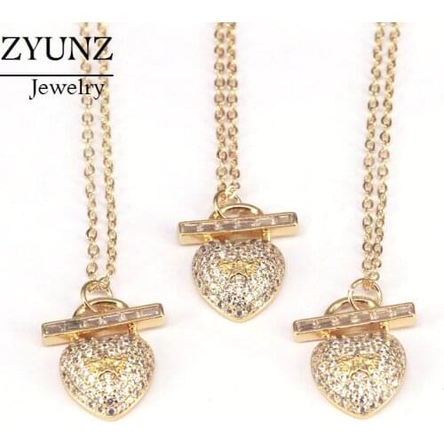 10PCS, Fashion Jewelry Womens Heart Shaped Classic Micro Pave CZ Pendant Necklace Gold Color Zirconia For Wedding Party Gifts