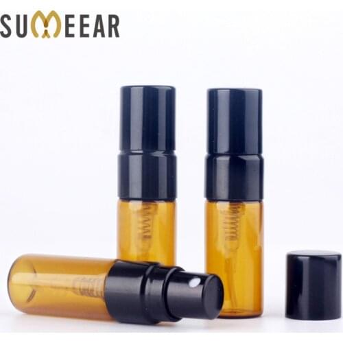 100 Pcs/Lot Trial Pack 3ML Amber Essential oil Bottles Refillable Perfume Bottle BLACK Spray Bottle Atomizer Cosmetic Container