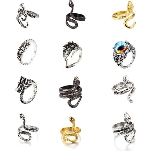 12Pcs/Set Gothic Steampunk Snake Midi Ring Set Vintage Punk Metal Finger Rings For Women Men Boho Party Jewelry Anillos Gift