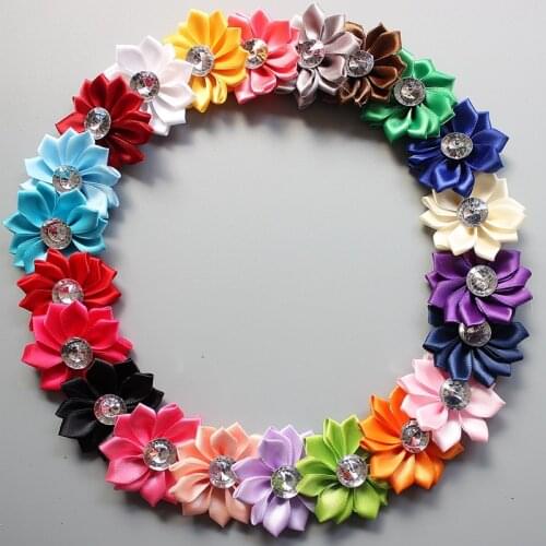 2'' boutique mini Multilayers flower Satin ribbon flower pearl rhinestone hair flower hair/Garment accessories girls clips