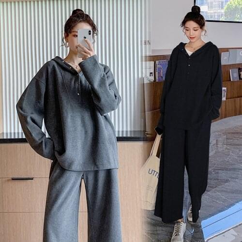 2021 Spring Sports Casual Cotton Maternity Clothing Sets Loose Hoodies + Wide Leg Pants Suits For Pregnant Women Pregnancy