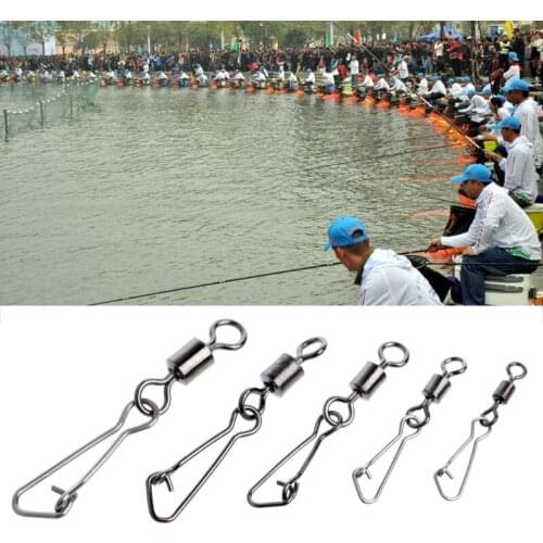 50Pcs Stainless Steel Fishing Bearings Hooked Snap Pins Rolling Swivel Connector