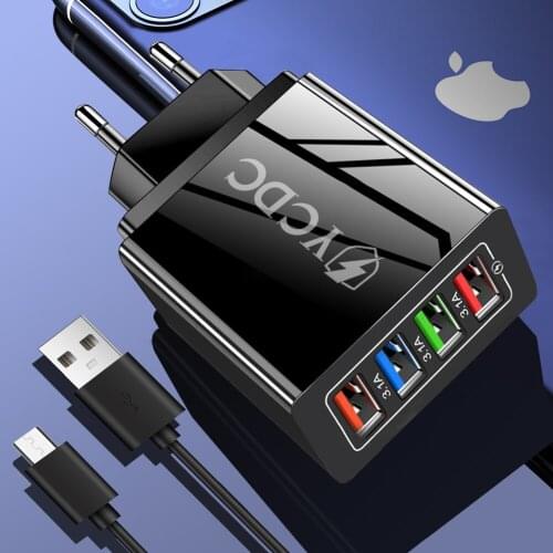 5V 2A/3.5A EU Plug 1 4 USB Ports Adapter Mobile Phone Wall Charger With Mciro Type C Charge Cable Quick Charge QC 3.0 Charger