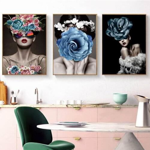 Abstract Painting Plants Flower Beauty Woman Posters And Prints Wall Art Canvas Painting Girl For Living Room Modern Unframed