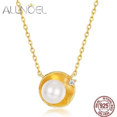 ALLNOEL Real 925 Sterling Silver Shell Beads 5A Zirconium Necklaces For Women Gold Color Wedding Jewelry Gift Jewelries 2020 New