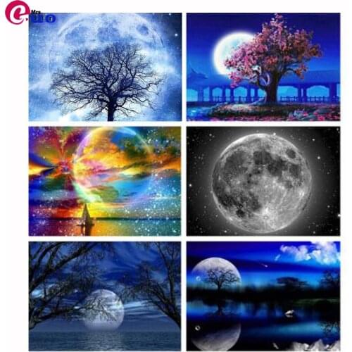 Diamond Painting 5d Moon Tree Handmade Home Decor Full Round Square Drill Diamond Embroidery Sale Landscape Picture Rhinestones