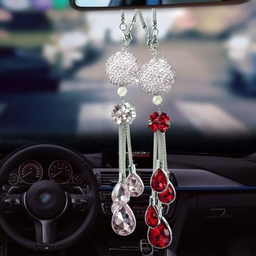 Car Crystal Ball Pendant Cross-border Diamond-encrusted Car Rearview Mirror Full of Diamond Decoration Ornaments