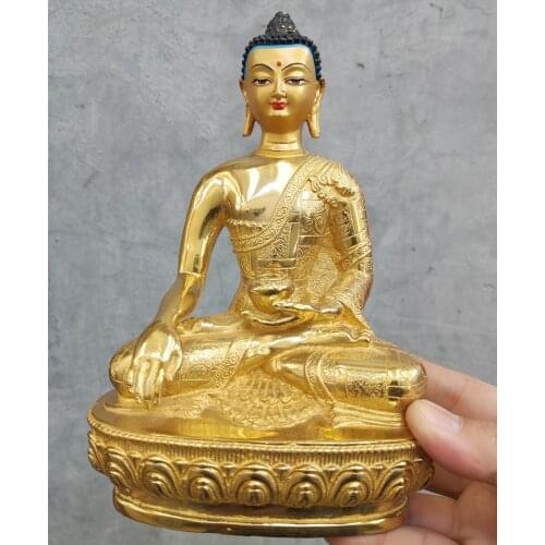 8.2" Buddhism old Handpainted bronze statue gilt Buddha Bodhisattva Sakyamuni