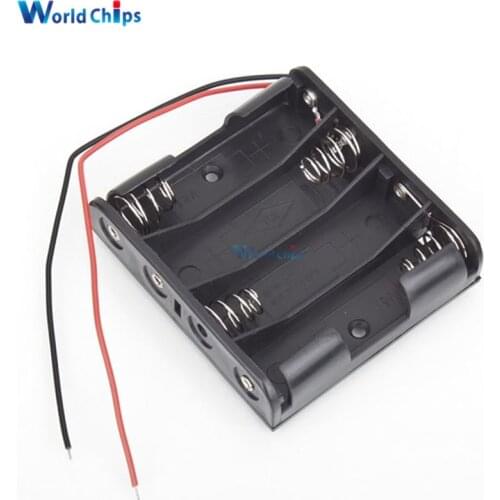 Battery Storage Case Plastic 4 x AA Box Holder Black With 6\" Wire Leads Wholesale