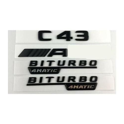 Black Trunk Fender Emblems Badges for Mercedes W205 C43 FOR AMG BITURBO 4MATIC