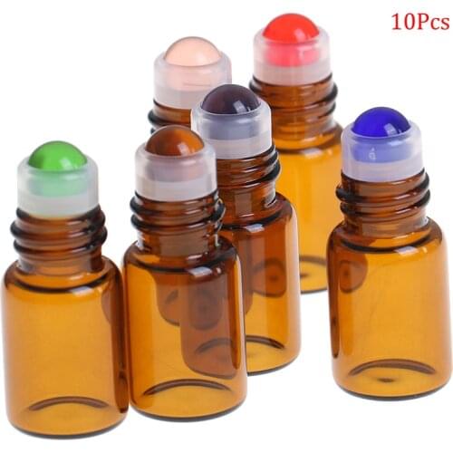 10pcs Empty 2ml Amber Glass Roll On Bottle Vials With Roller Ball For Essential Oils Perfume Aromatherapy