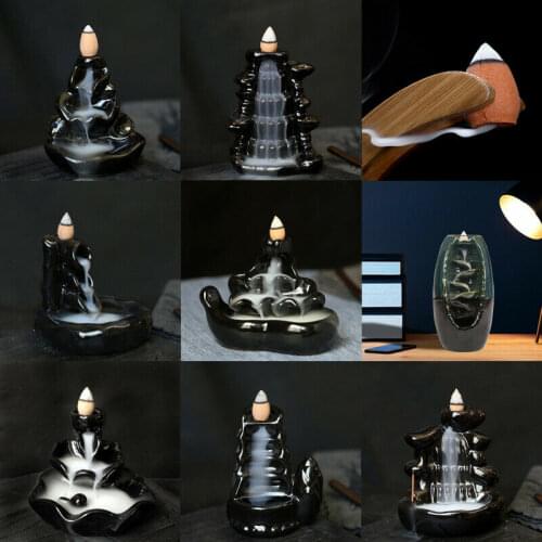 Ceramic Incense Burner Holder Backflow Buddhism Lotus Incense Plate Sandalwood Coil Base Temples Yoga Studios Home Decoration