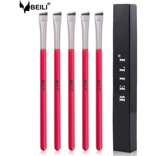 BEILI Red 5PCS Makeup Brushes Synthetic hair Eyebrow Eyeliner Natural goat hair Eyeshadow blending кисти для макияжа