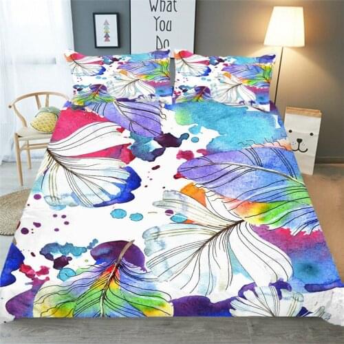 Bedding Set 3D Printed Duvet Cover Bed Set Colored Feather Bohemian Home Textiles for Adults Bedclothes with Pillowcase #YM05