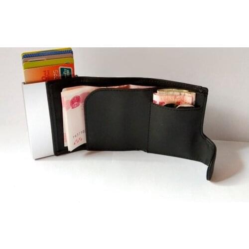 Fashion 2020 New Women Men PU Leather Antitheft RFID Mini Wallets Automatic Slide Out ID Card Case Aluminium Credit Card Holders