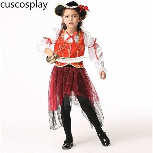 Halloween Costume for Kids Pirate Hat Cosplay Dress Girls Cartoon Autumn Puffy Lovely Outfit Dress Carnival Party Cosplay