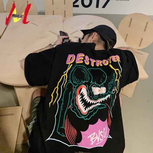 MANVALUE Young Teenagers Special Cartoon Printed on The Back Short Sleeve Tops & Tees Tide Loose Type T-Shirts