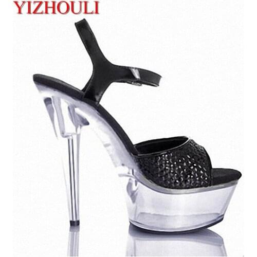 Fashion grid 15 cm thick transparent glass slipper bottom fine with super high heels for womens shoes high-heeled sandals stage