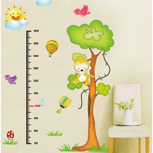 Cartoon animal height ruler monkey tree hot air balloon height sticker for children bedroom livingroom cute Decorative Mural