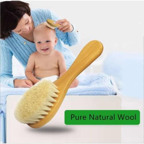 Natural Pure Wool Soft Baby Brush Wooden Handle Brush Baby Hair Comb Infant Comb Head Head Massager Baby Hairbrush Baby Care
