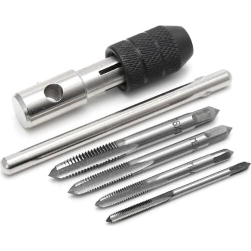 5 Pcs T Type Hand Screw Thread Taps Drill Kit M3 M4 M5 M6 Set w/Wrench