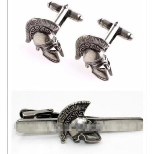 Retro Sparta Helmet Cufflinks And Tie Clip Set Cuff Links + Tie Clip Set Button And Tie Pin Bars Mens Gift Fashion Jewelry 5set