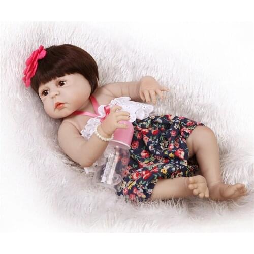 Full Silicone reborn dolls 22 "fake reborn baby girl doll for kids christmas gift bebe alive reborn bonecas can bathe