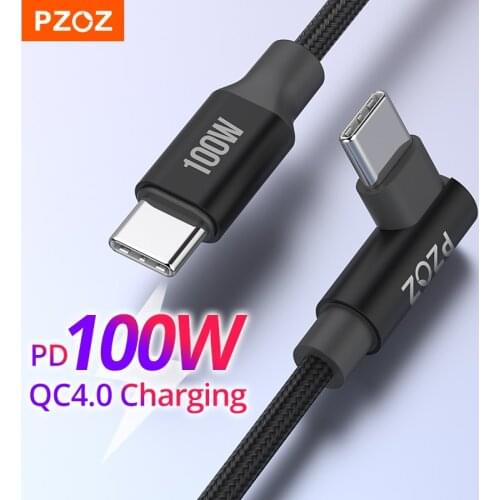PZOZ 90 degree PD 100W USB C to USB Type C Cable for MacBook Pro ipad Quick Charge 4.0 60W Fast Charging Charger laptop PD Cable