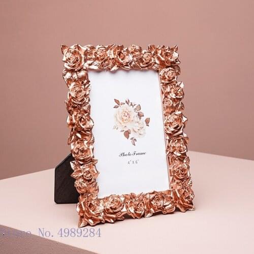 Romantic rose Flower frame Relief Rose gold Wedding Gifts Photo storage display Resin desktop crafts ornaments Home Decoration