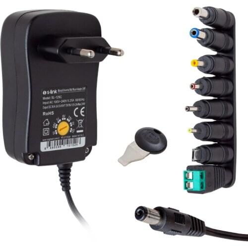 S-LINK SL-129C 3 VOLT - 12 VOLT 2 AMP ADJUSTABLE 8 END SWITCH MODE PLASTIC CASE ADAPTER
