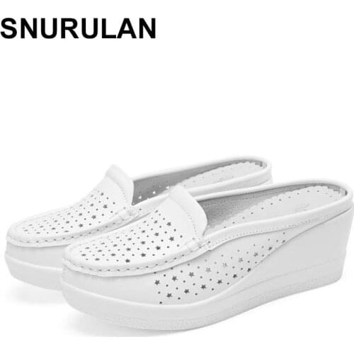 SNURULAN Women Summer Casual Slingbacks High Heels Slippers Slip On Shoes For Women2021Mesh Female Platform Wedges Shoes Woman
