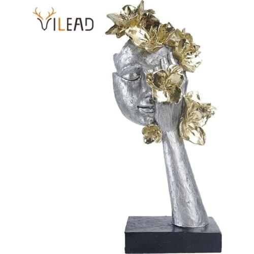 VILEAD Resin Stickers Golden Flower Mask Statue Nordic Creative Figurines Home Decor Living Room Decoration Office Ornaments