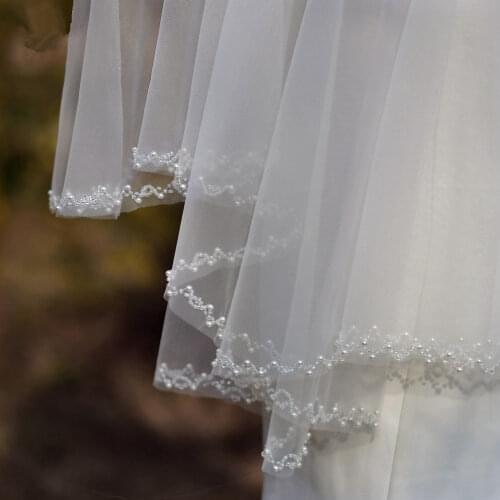 Elegant Cathedral Veil Pearl Bridal Wedding Veils