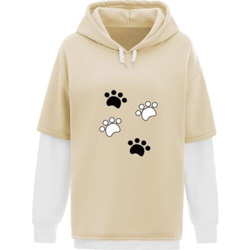 Cartoon Graphic Sweatshirt Women Dog Paw Print Hoodie Girls Aesthetic Clothes Oversized Thermal Hoodies Patchwork Loose Clothes