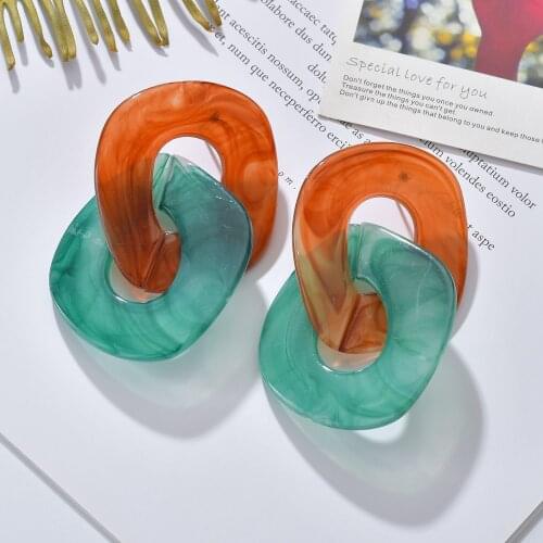 Bohemian Exaggerated Acetate Plate Earrings Geometric Chain Lock Earrings Multicolor Female Fashion Paragraph Double Ring Shape