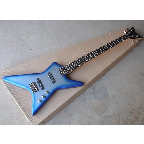 In Stock-4 Strings Metallic Blue Electric Bass with 24 Frets,Rosewood Fretboard