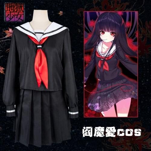 Japanese School Uniform For Girls Autumn Long-sleeve Student Sailor Uniforms Anime Hell Girl Cosplay Costume Balck with tie