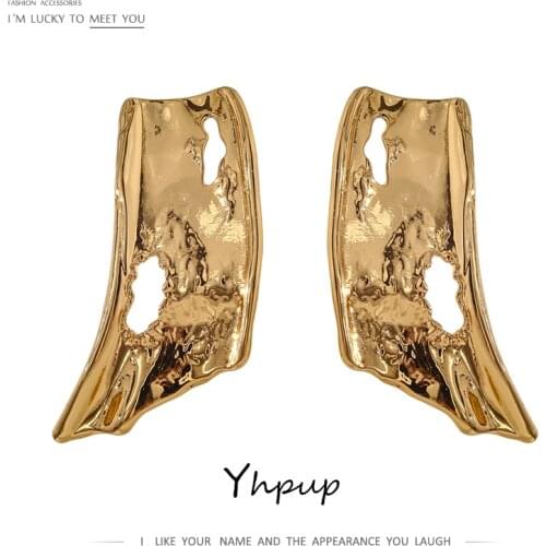 Yhpup Stylish Unique Design Metal Geometric Stud Earrings Simple Occident Zinc Alloy 2021 Women Earrings Jewelry бижутерия New