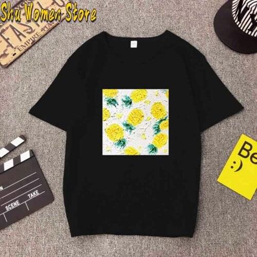 Summer pineapple Oil Painting T Shirt Women Casual Harajuku White Tee Shirt Female Short Sleeve Tops Camiseta Mujer y2k top