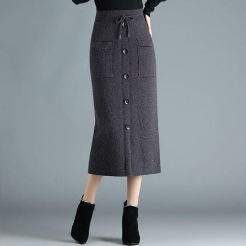 2021 Autumn Winter Women Knit Skirt Female Slim High Waist Vintage Thick Sweater Skirts Ladies Warm Knitted Straight Skirt H644