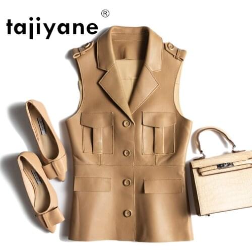 Tajiyane 2021 Summer Real Sheepskin Womens Sleeveless Jackets Women Genuine Leather Vest Korean Style Chaleco Mujer TN2865