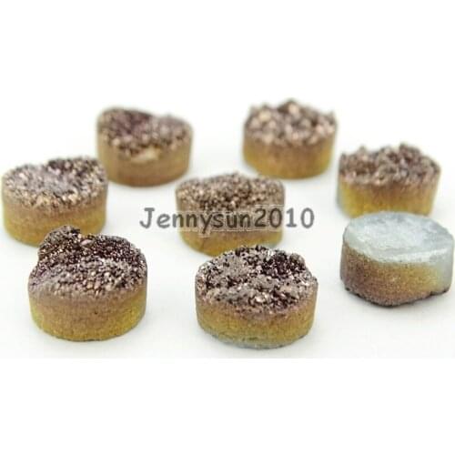 10mm Metallic Copper (No Hole) Druzy Quartz Ag-ate Flat Back Connector Round Cabochon Beads Jewelry 10 Pcs /Pack