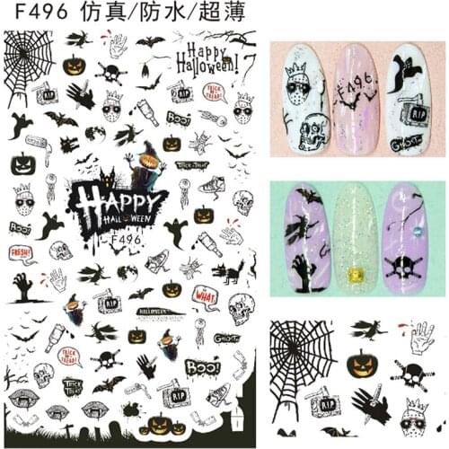 10PCS 3D Halloween Christmas Nail Sticker Pumpkin Light Ghost Nail Art Slider Elk Snowflake Self Adhesive Nail Art Decal