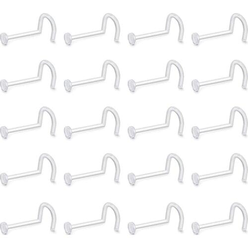 20g Clear Bioflex Nose Rings Stud Retainer Clear Nose Ring Screw Body Jewelry Piercing Top Flat 20Pcs