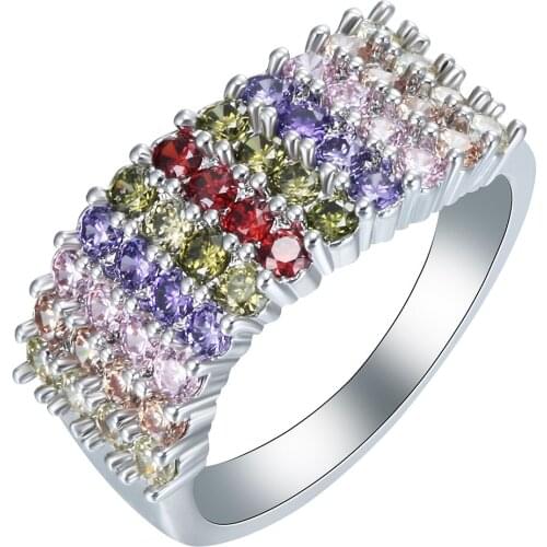 2016 Best Quality Popular Hollow Rose silver Plated Ring Fashion Colorful Zircon Rings Women wedding engagement Jewelry