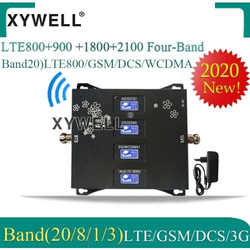 2020 New!! B20 LTE800 900 1800 2100mhz Four-Band Cell Phone Booster GSM Repeater 2G 3G 4G Cellular Amplifier LTE GSM DCS WCDMA