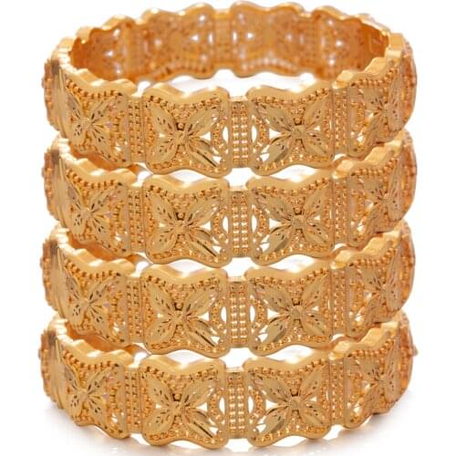 4Pcs/lot 24K Gold Color Bangles For Women Bijoux Femme Collares Joyas Natural Pierscionki Bizuteria Bracelet Real Gold Plated