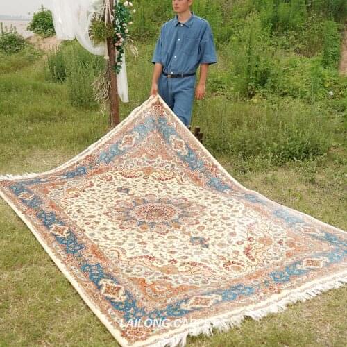 6'x9' Blue Handmade Silk Area Rug Kid Friendly Living Room Chinese Rug (ZQG332A)